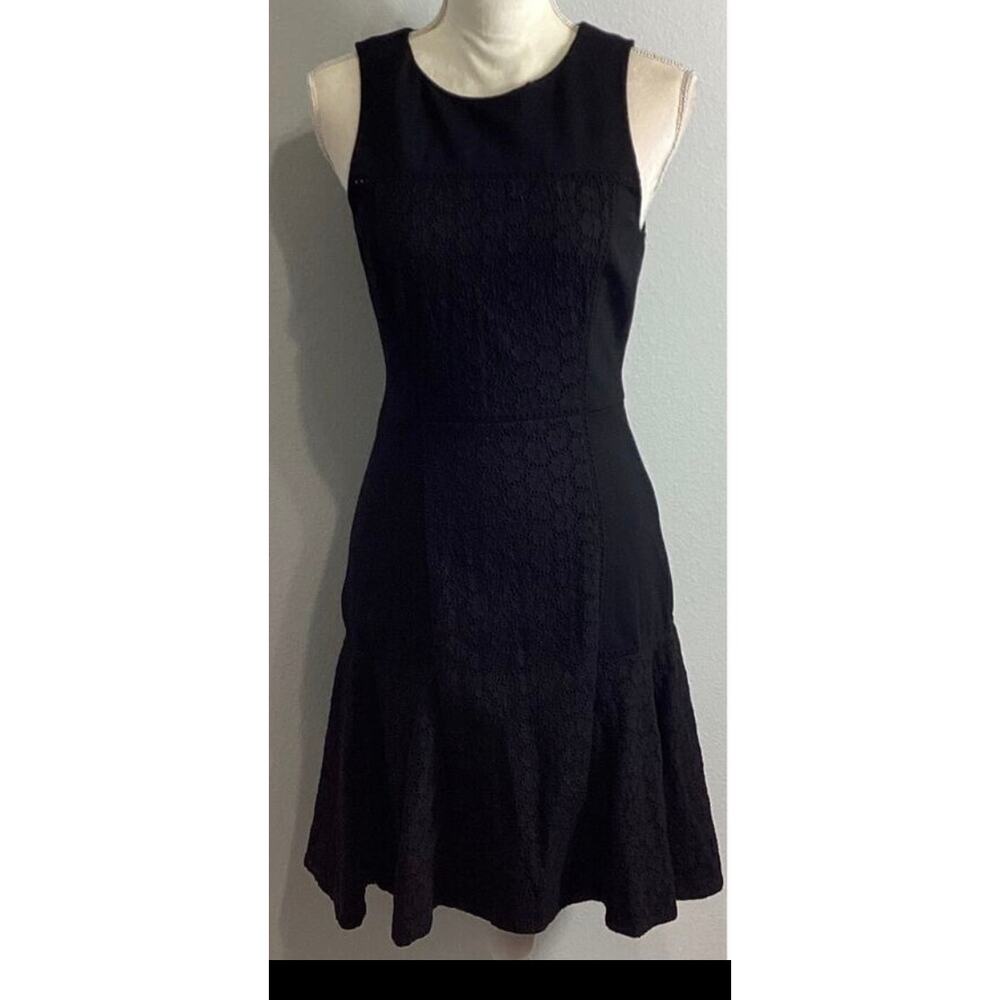 J.Crew Collection Size 0 Black Eyelet Ponte Fit Flare Dress - Picture 1 of 12